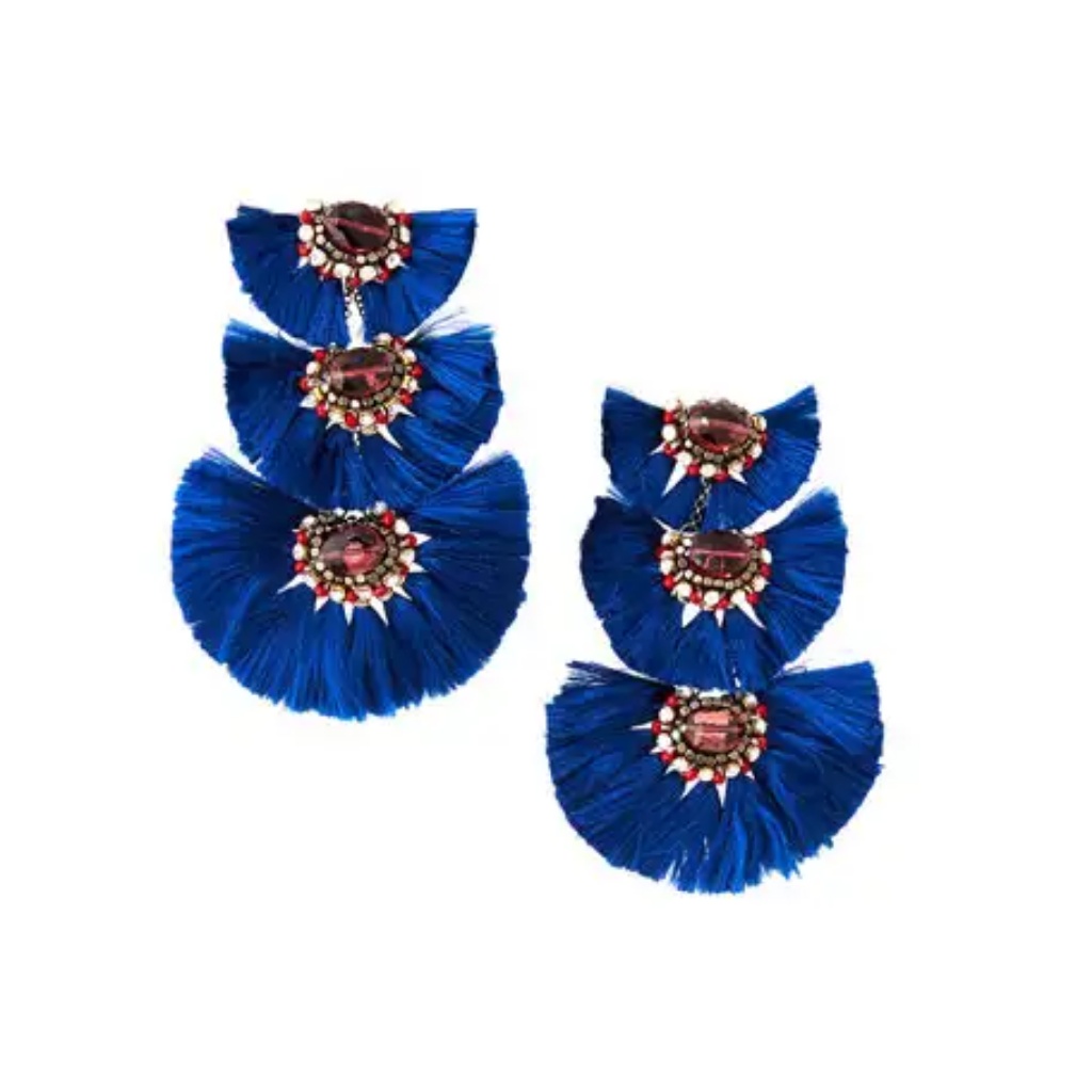 Nakamol Blue Chauncy Silk Tassel Earrings, Clip